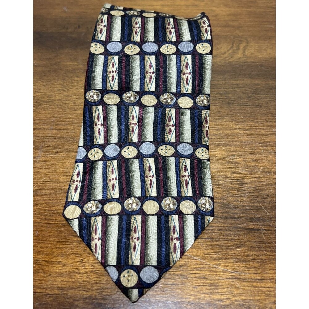 Silk Necktie Geometric Abstract Tie  58'' x 4'' Bill Blass